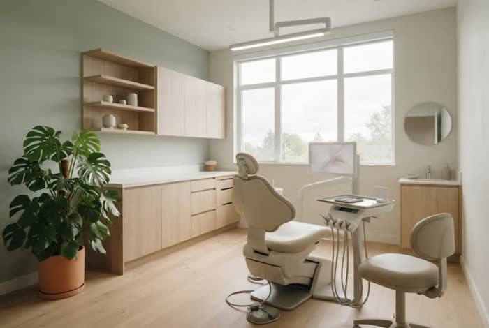 Calm, daylit dental treatment room